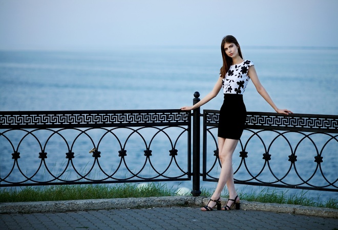 women, dress, high heels, sea, women outdoors, skinny, depth of field