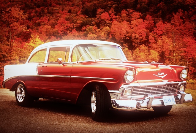 Chevrolet, bel air, red, cars