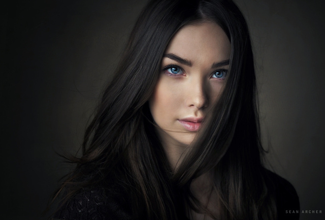 women, Sean Archer, blue eyes, portrait, simple background