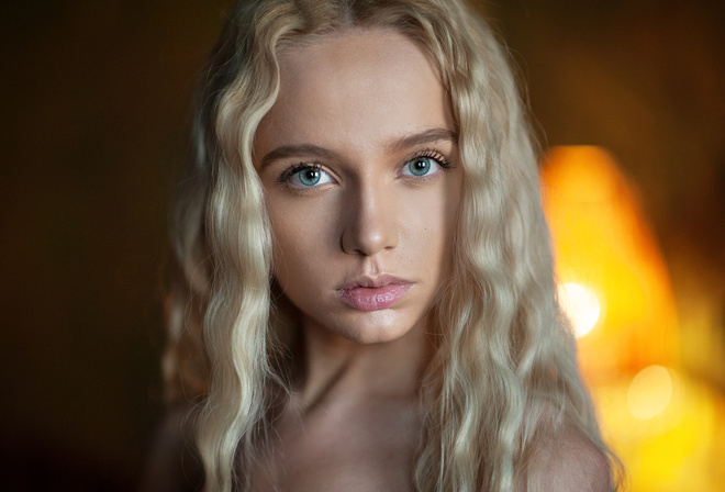 Maria Popova, women, Maxim Maximov, blonde, face, portrait, green eyes