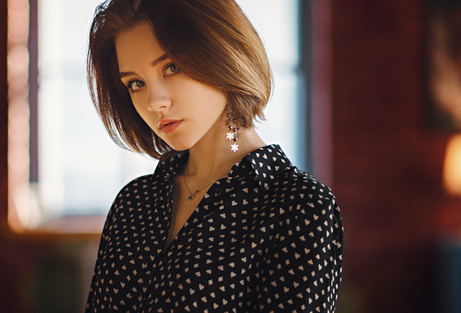 women, portrait, face, Sergey Fat, depth of field, necklace