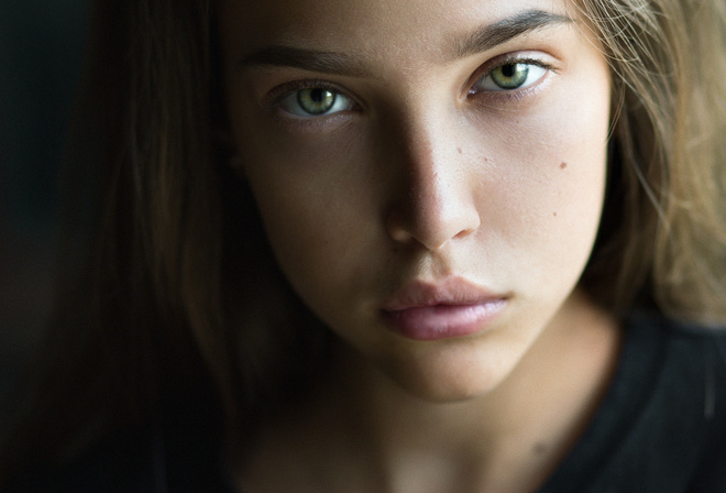 women, portrait, face, green eyes