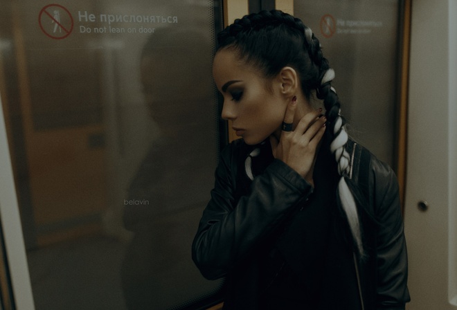 women, tanned, portrait, Alexander Belavin, closed eyes, leather jackets