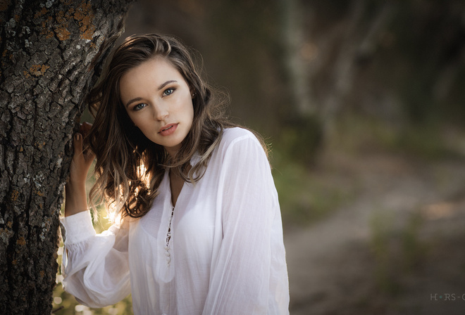 women, trees, portrait, face, depth of field