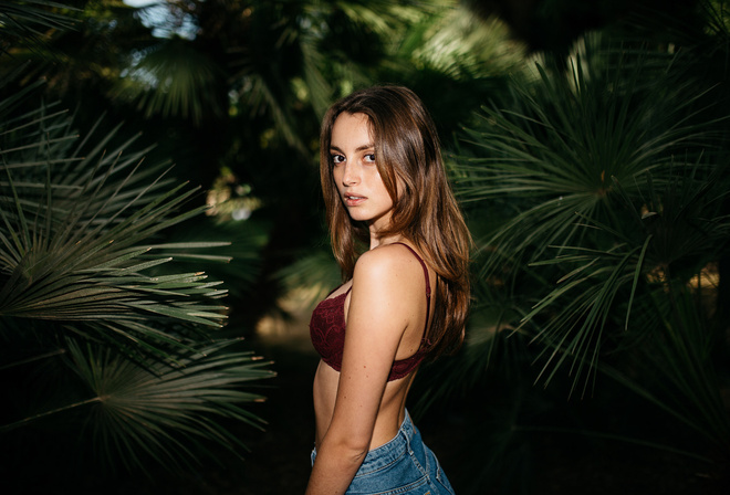 women, brunette, tanned, depth of field, denim