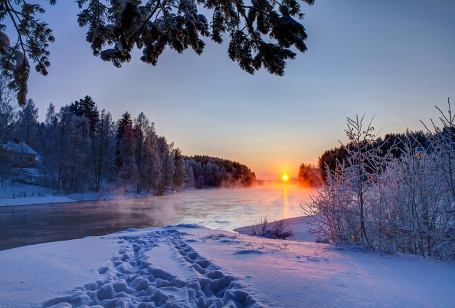 snow, river, , landscape, white, sunset, sky, , scenery, , cool, clouds, , , sun, , , nice, 