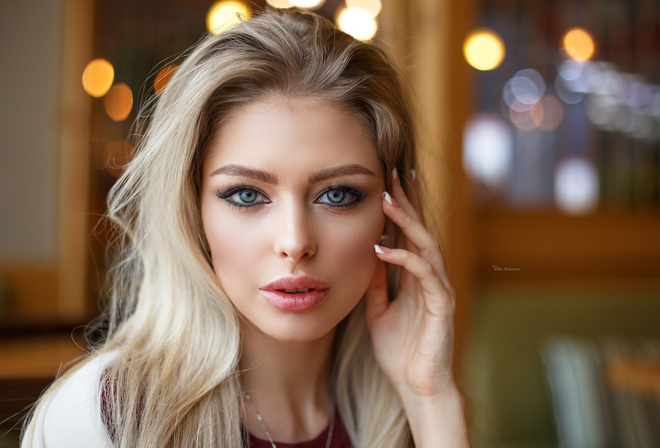 women, Maksim Romanov, blonde, face, portrait, bokeh