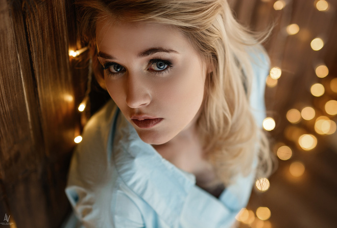 women, blonde, face, portrait, bokeh