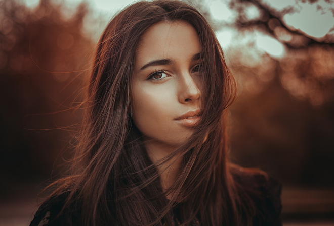 women, face, portrait, women outdoors, depth of field, brown eyes, bokeh