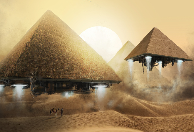 fly, camel, pyramid, art, bedouin, desert, sand, dunes, people, flight, fantasy, sun