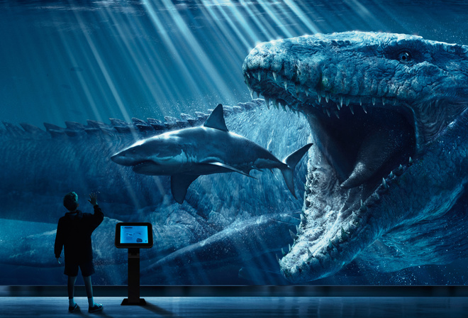 Jurassic World, Mosasaurus, Underwater, 3D