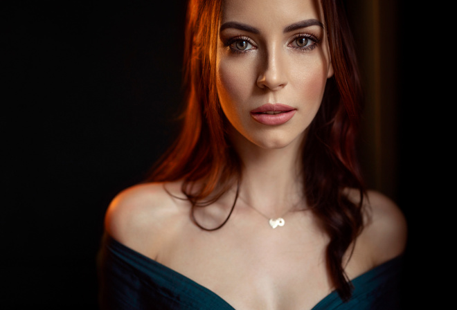 women, Damian Piorko, portrait, bare shoulders, face, necklace