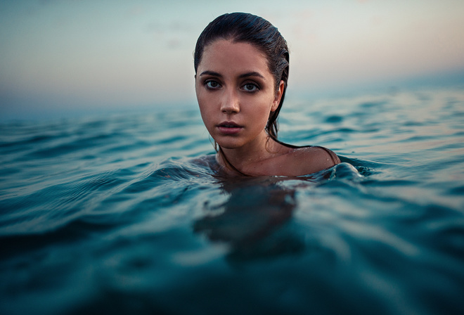 Ksenia Kokoreva, women, face, sea, wet hair, women outdoors, water drops