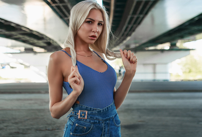 women, blonde, eyeliner, portrait, denim