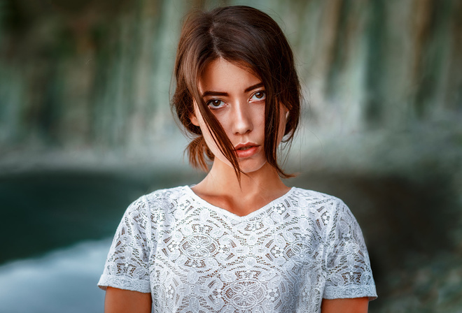 women, face, portrait, depth of field, hair in face