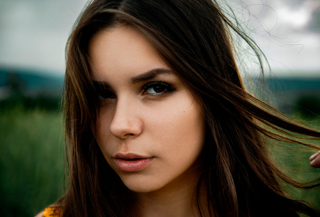 women, face, portrait, women outdoors, sky