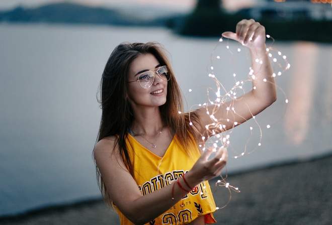 women, smiling, portrait, women with glasses, long hair, women outdoors, brunette