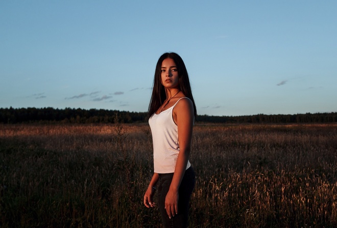 women, portrait, tanned, jean shorts, sky, women outdoors