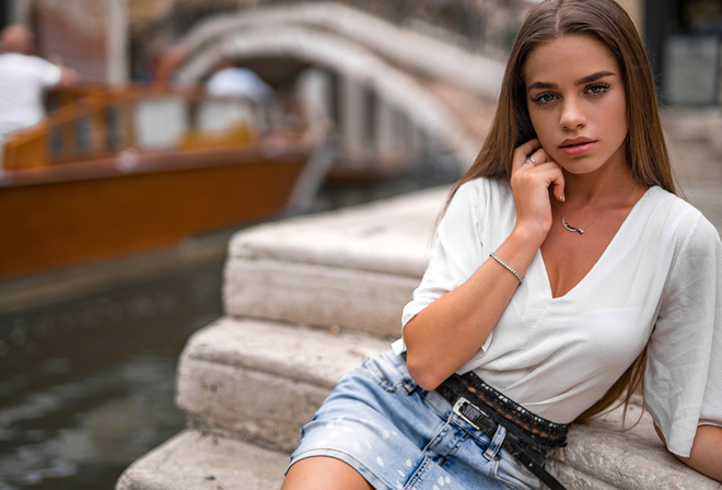 women, Marco Squassina, portrait, denim skirt, belt