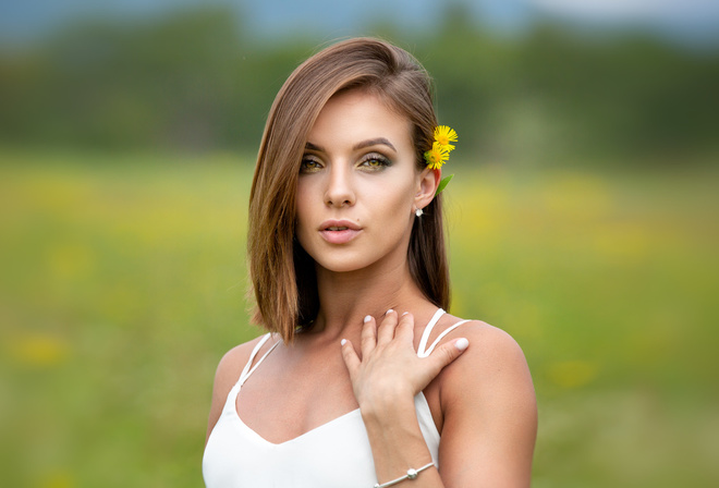 women, face, portrait, flowers