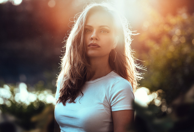 women, portrait, bokeh, brunette