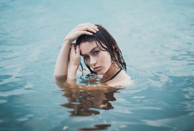 women, face, portrait, wet hair, water, water drops