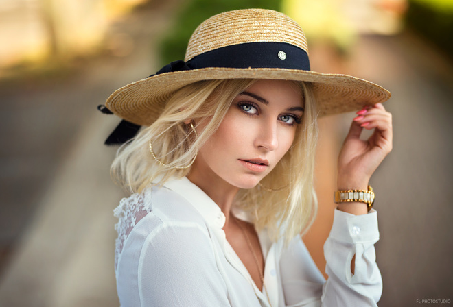 women, hat, blonde, Lods Franck, portrait, face