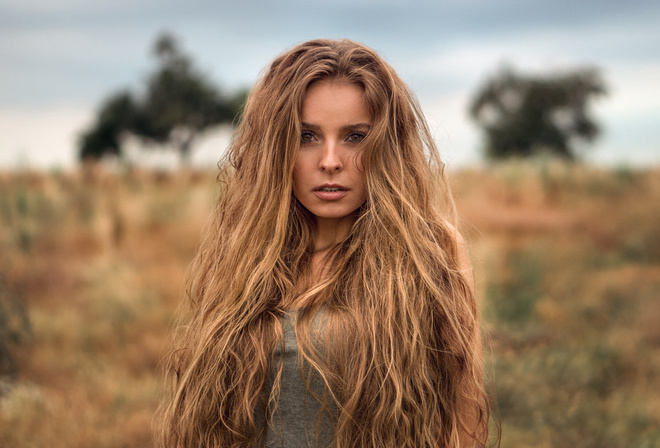 women, portrait, Martin Kuhn, blonde, long hair