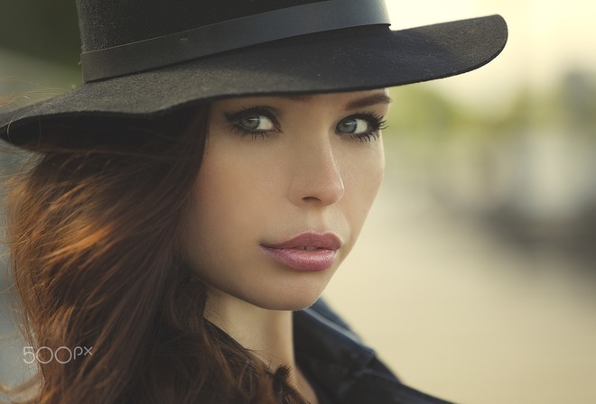 women, face, hat, depth of field, eyes, portrait, lips, closeup, juicy lips, 500px, yuri egoroff