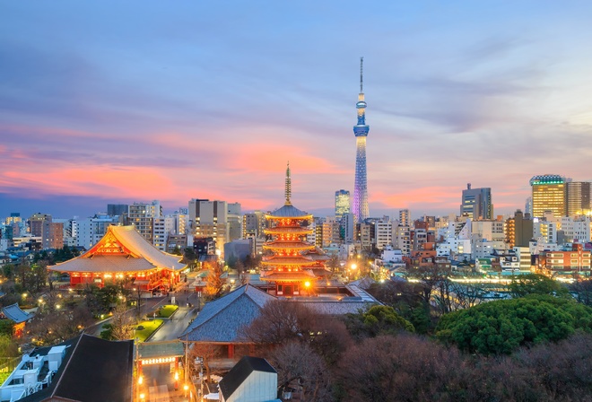 Japan, Tokyo, Skyline, Clouds, Sunset