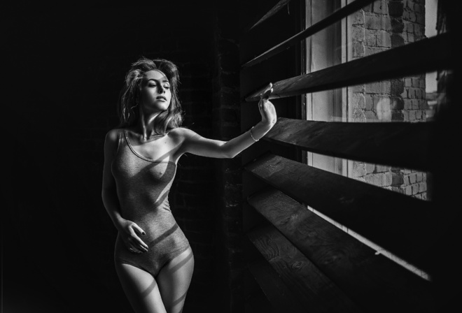 women, monochrome, nipples through clothing, window, portrait