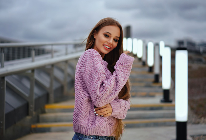 women, portrait, smiling, women outdoors, long hair, painted nails, Aleksandra Avramenko