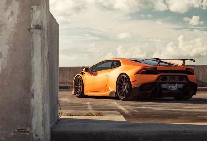 Orange, Lamborghini, Huracan, Rear