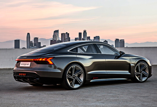 Audi, E-Tron, GT, Concept, 2019, rear view, exterior, black sports coupe