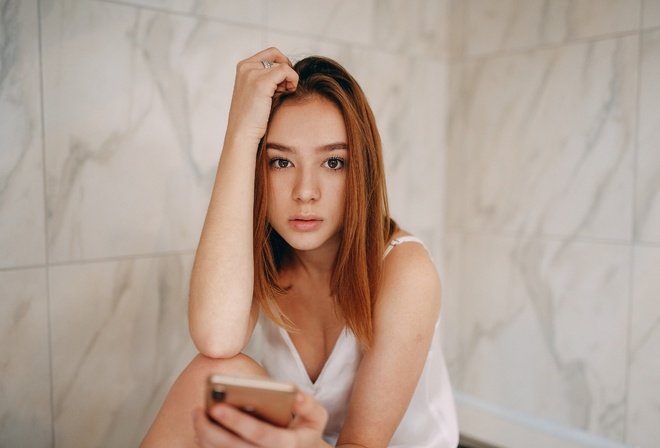 women, portrait, smartphone, face