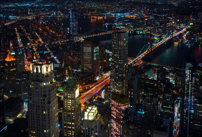 United States, New York, Cityscape, Skyscrapers, Night, Lights