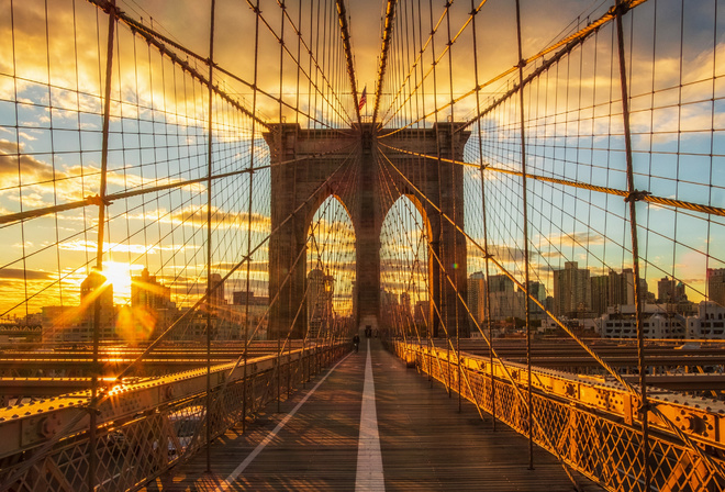 New York, Brooklyn Bridge, Manhattan, sunrise, morning
