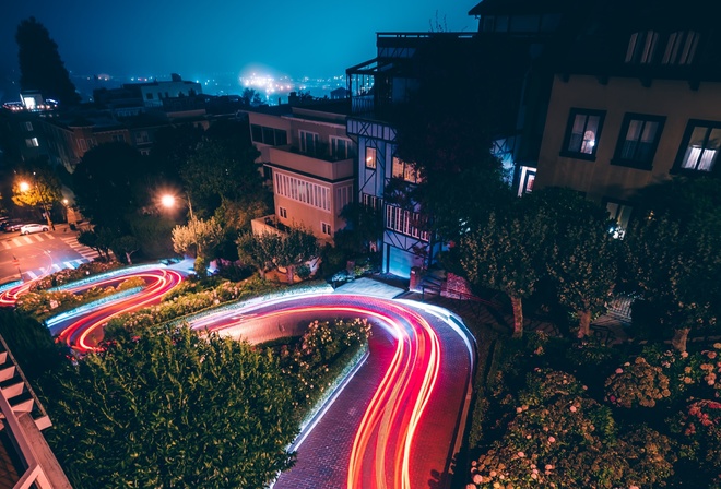 Night, Buildings, Timelapse, Road