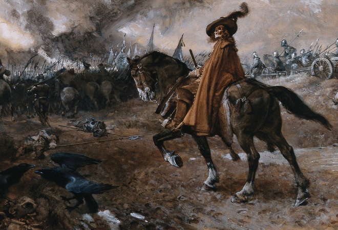 Edgar Bundy, Death as general rides a horse on a battlefield, , 