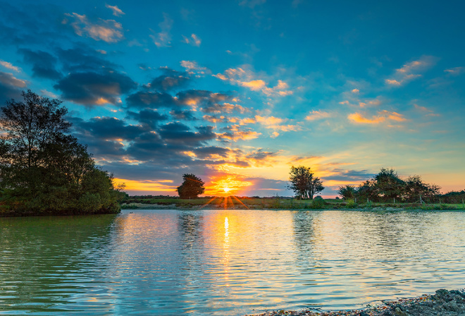 , , , , , , the sky, clouds, trees, water, lake, sunset