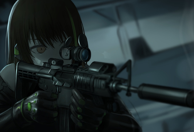 M4A1, darkness, artwork, SRPG, girl with rifle, manga, Girls Frontline