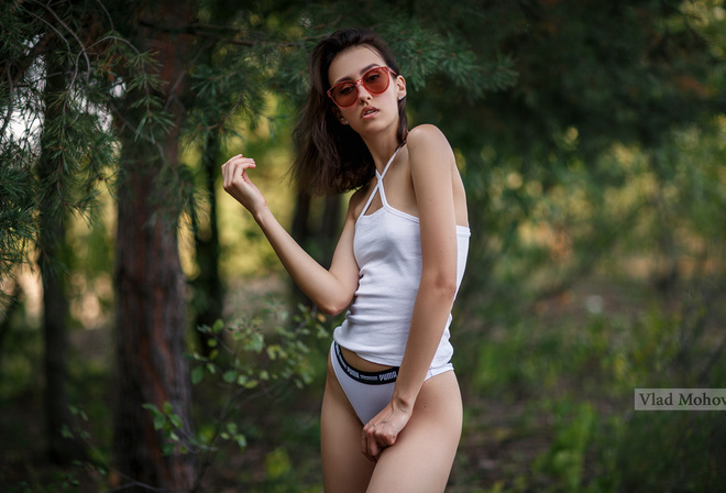 women, sunglasses, Puma, trees, women outdoors, panties, Vlad Mohov