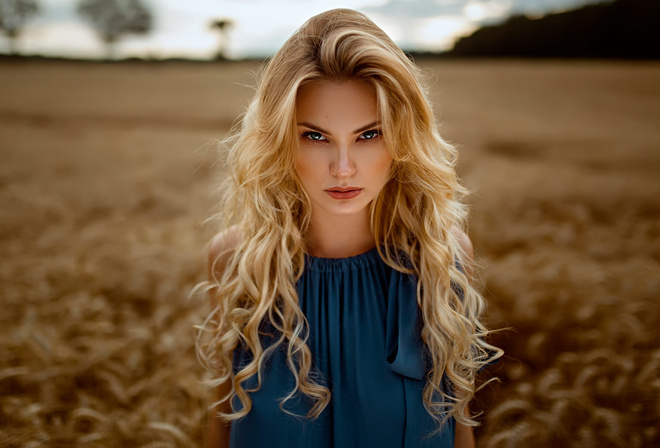 women, Damian Piorko, blonde, portrait, long hair, wavy hair, women outdoors