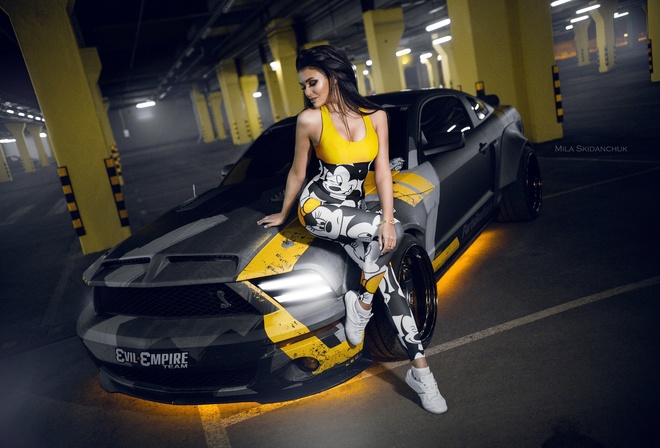 Ford Mustang, women, ford, girl, parking, sexy, tuning