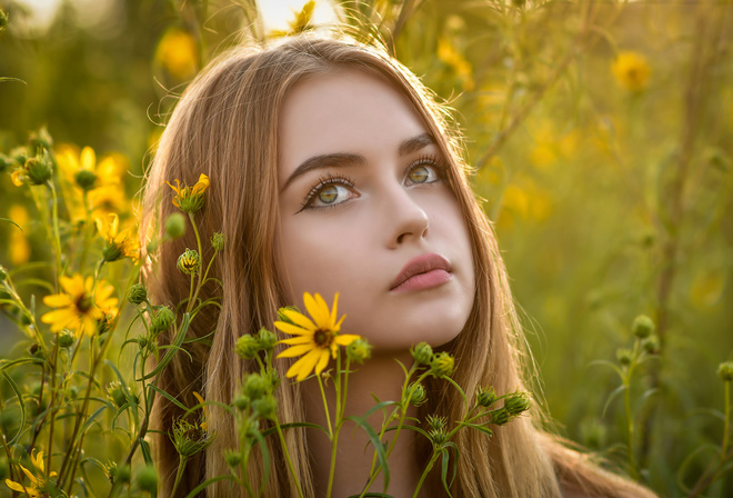 women, face, portrait, eyeliner, flowers, pink lipstick, women outdoors