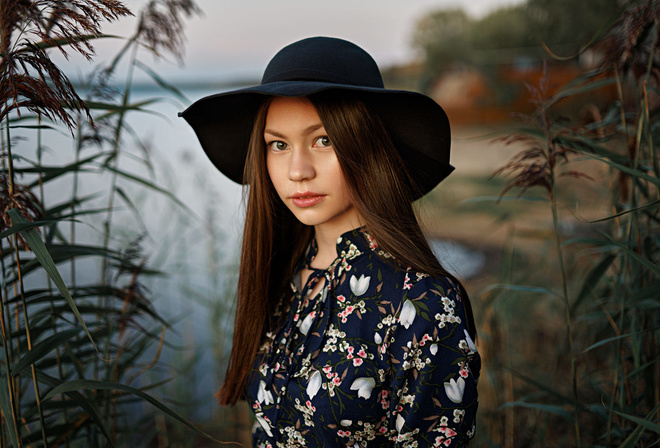 women, hat, portrait, river, women outdoors