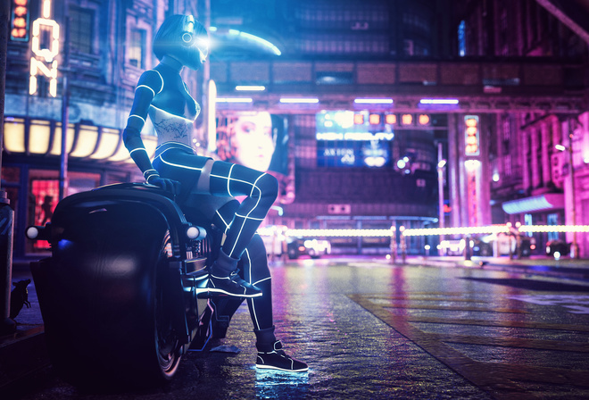 women, biker, cyberpunk