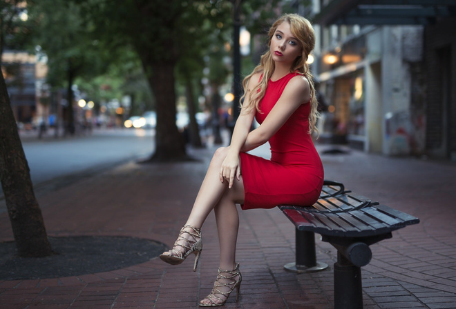 , , Candee Wu, ,  , , , ,   ,   , women, model, red, dress, women outdoors, looking at viewer