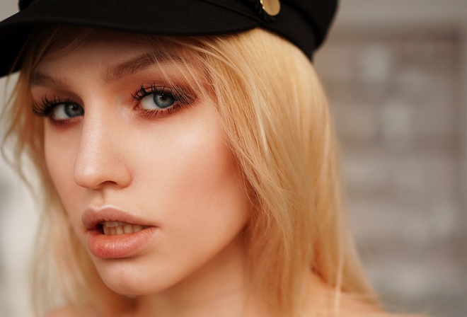 Daria Chekanova, women, blonde, face, portrait, closeup, gray eyes