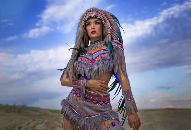 women, feathers, sky, clouds, red lipstick, women outdoors